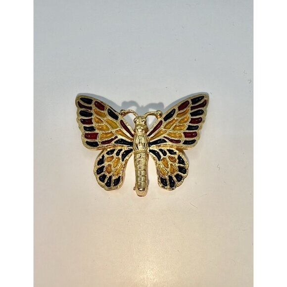 Vtg 70s Napier Plique a Jour Enamel Butterfly Brooch Pin Runway Ad Couture RARE - Picture 2 of 7